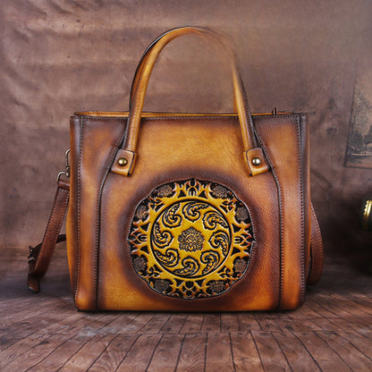 Top Layer Cowhide Women's Crossbody Bag, Vegetable Tanned Leather, Embossed & Hand-polished