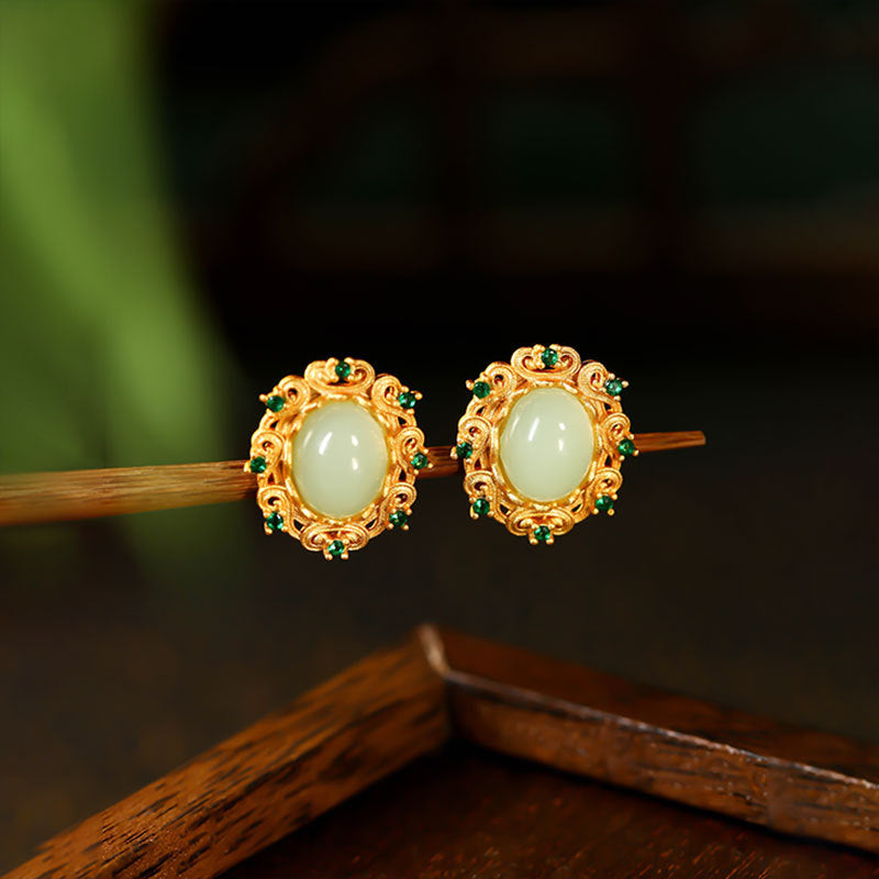 Female Joker Hollow Imitation Jade Earrings - High - end and Exquisite