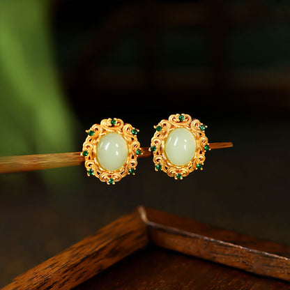 Female Joker Hollow Imitation Jade Earrings - High - end and Exquisite
