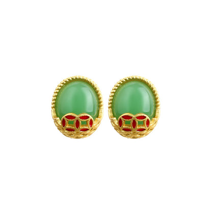 Antique Fortune Rolling Imitation Jade Long Earrings, Niche Fashion