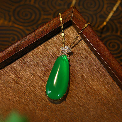 18K Gold Inlaid Green High Ice Imitation Jade Water Drop Pendant for Women - Ideal Mother Gift
