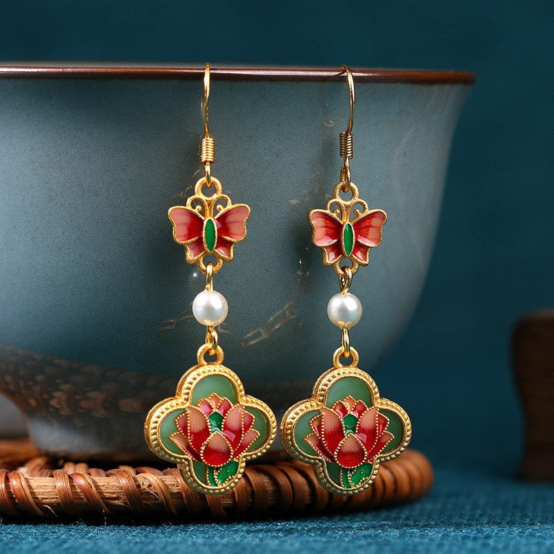 National Tide Retro Enamel Niche Earrings - High-end Summer Jewelry for Wholesale