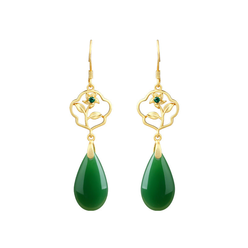 Flower Blossom Rich Water Drop Niche Unique Antique Ear Hook Earrings