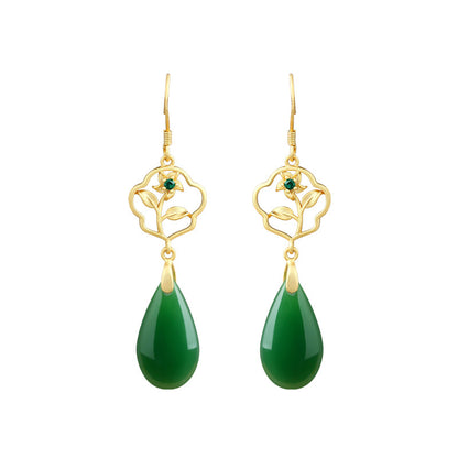 Flower Blossom Rich Water Drop Niche Unique Antique Ear Hook Earrings