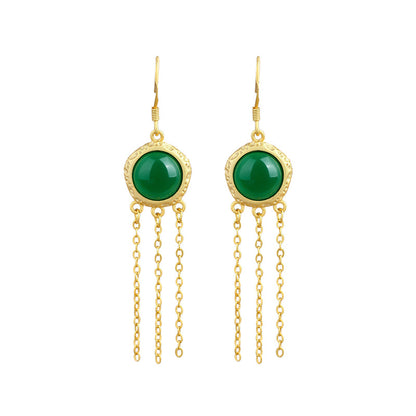Artificial Imitation Hetian Jade Ping An Buckle Tassel Earrings