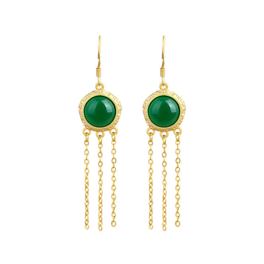 Artificial Imitation Hetian Jade Ping An Buckle Tassel Earrings
