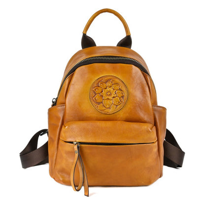 Vintage Genuine Leather Women's Multi-purpose Embossed Backpack