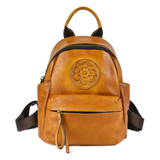 Vintage Genuine Leather Women's Multi-purpose Embossed Backpack