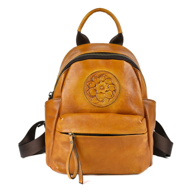 Vintage Genuine Leather Women's Multi-purpose Embossed Backpack