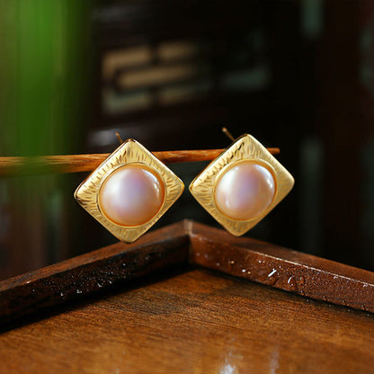 French court style retro diamond pearl 925 silver plated 18k gold women earrings