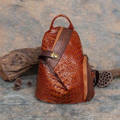 Factory Direct First Layer Cowhide Multi - purpose Crocodile Pattern Handmade Brushed Leather Backpack