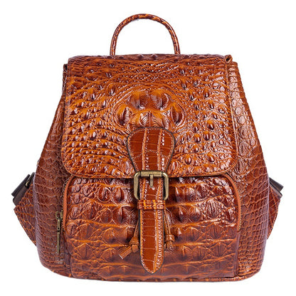 Top Layer Cowhide Crocodile Pattern Embossed Leather Backpack