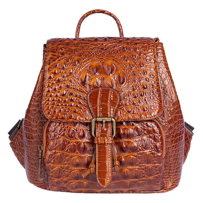 Top Layer Cowhide Crocodile Pattern Embossed Leather Backpack