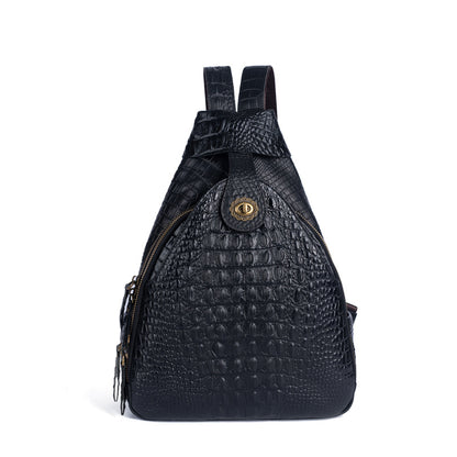 Live Source Top Layer Cowhide Multi-purpose Backpack with Vintage Embossed Crocodile Pattern, Hand-polished