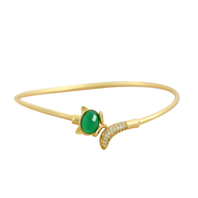 Natural Chalcedony Agate Inlaid Fox Bracelet for Women