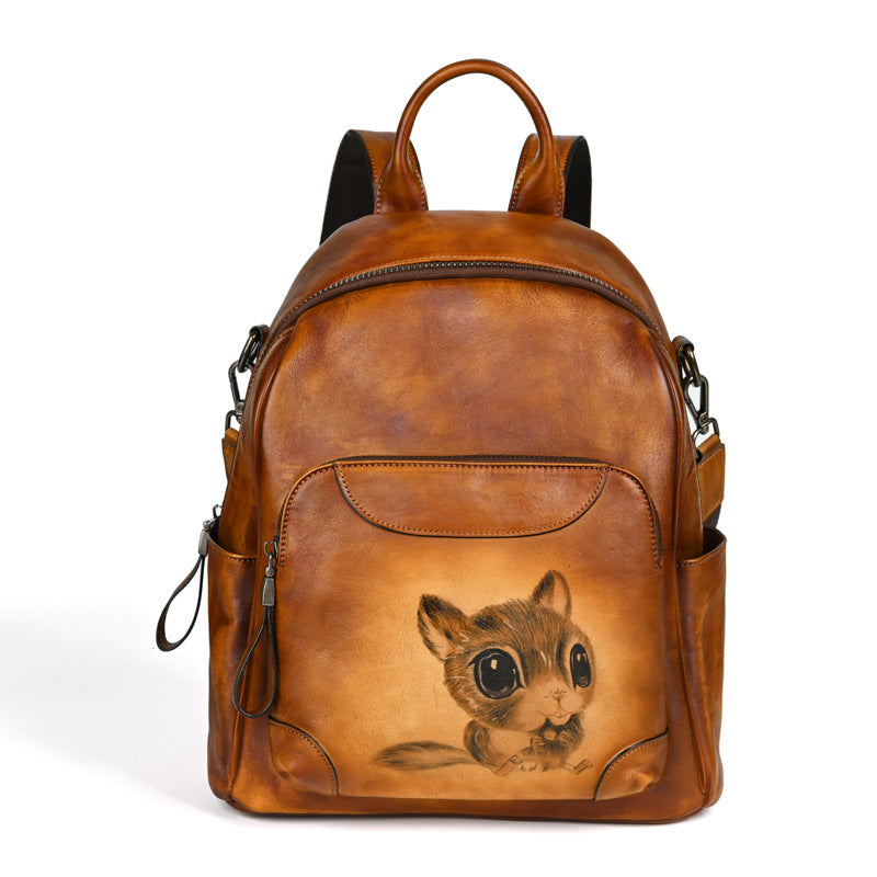 First layer cowhide large capacity vegetable tanned leather women's handmade backpack