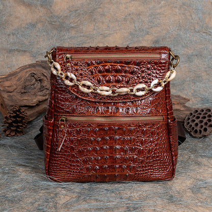 Top Layer Cowhide Crocodile Pattern Embossed Leather Backpack