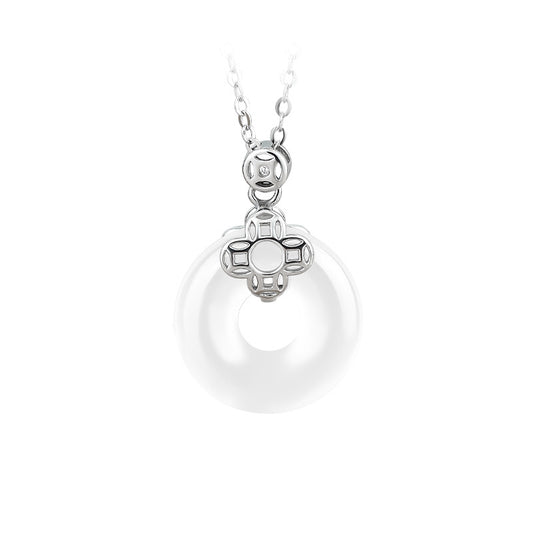 Safe Buckle Natural White Chalcedony Necklace for Girls, Light Luxury Elegant Clavicle Chain