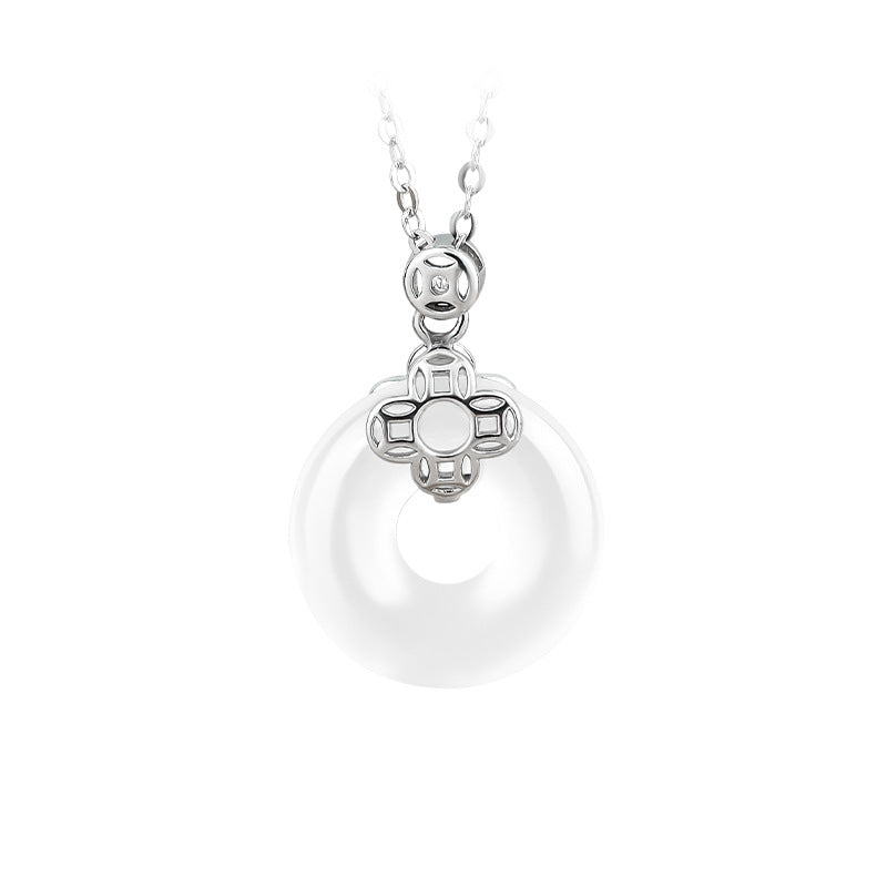 Safe Buckle Natural White Chalcedony Necklace for Girls, Light Luxury Elegant Clavicle Chain