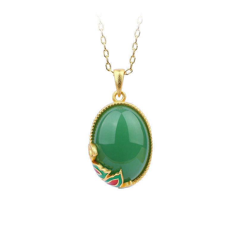 Red Riding Book Necklace with Real Gold Plating and Imitation Emerald, Women's Antique Jewelry