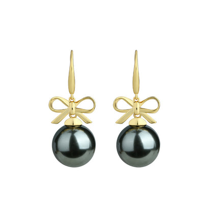 Gold Plated Bow Drawing Ball French Elegant Earrings for Women