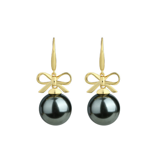 Gold Plated Bow Drawing Ball French Elegant Earrings for Women