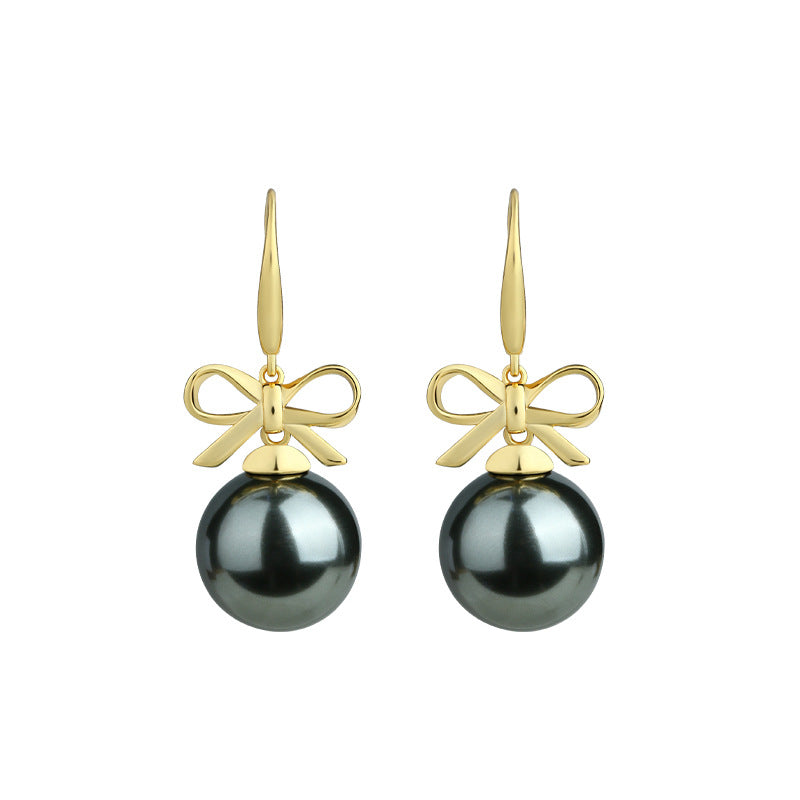 Gold Plated Bow Drawing Ball French Elegant Earrings for Women