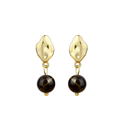 Maillard Style French Vintage Women's Asymmetric Natural Tiger's Eye Earrings