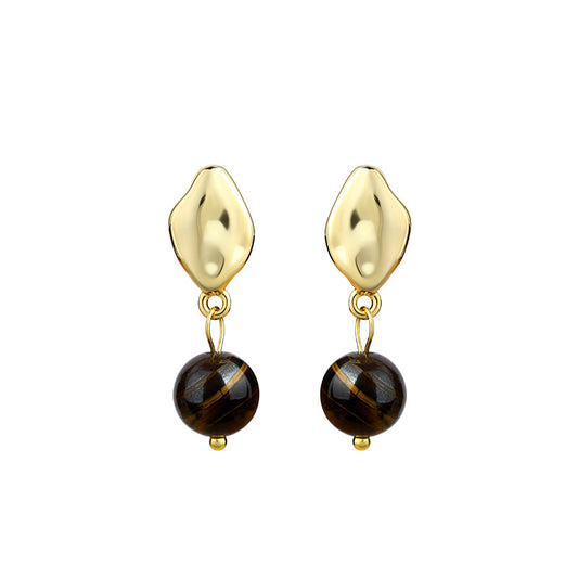 Maillard Style French Vintage Women's Asymmetric Natural Tiger's Eye Earrings