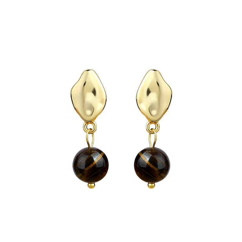 Maillard Style French Vintage Women's Asymmetric Natural Tiger's Eye Earrings