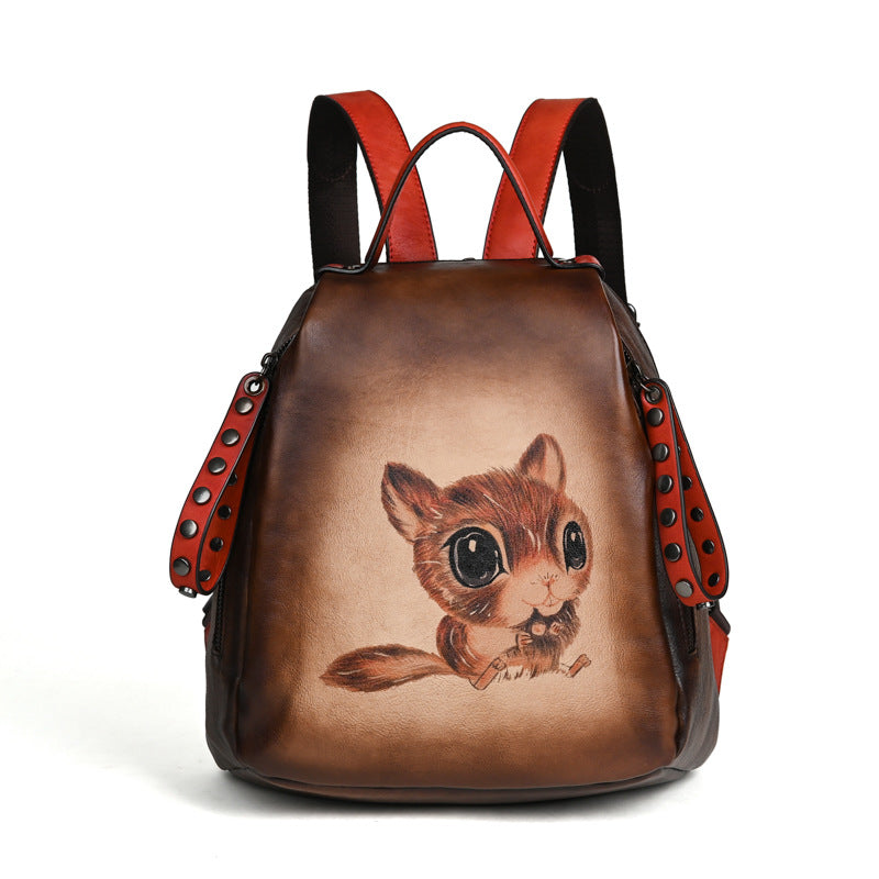 Wholesale First Layer Cowhide Backpack - Multi-purpose, Retro Printed, Vegetable Tanned Leather 2025