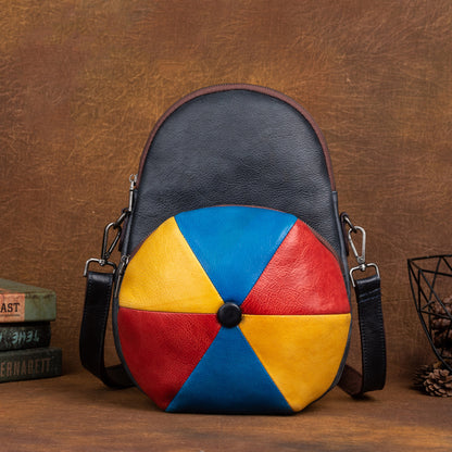 Retro Cowhide Large Capacity Backpack, Hat-Shaped and Fashion All-Match