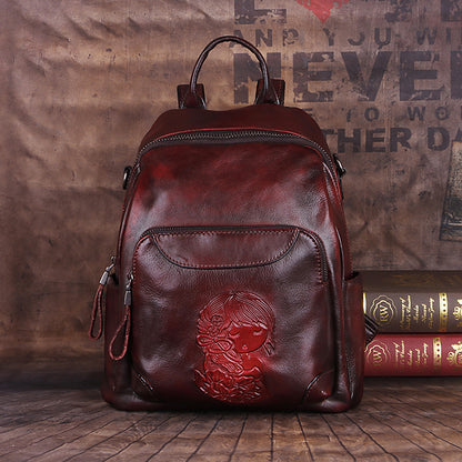 First Layer Cowhide Vegetable Tanned Leather Handmade Large-Capacity Backpack Shoulder Bag