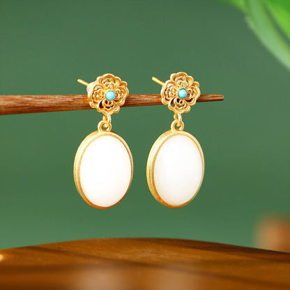 2025 Niche Design Gold-plated & Imitation Jade Earrings with Xiangyun Pattern