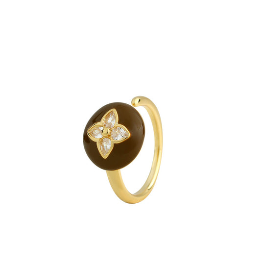 Maillard Port Style Vintage Brown Oil Dropping Women's French Style Finger Ring