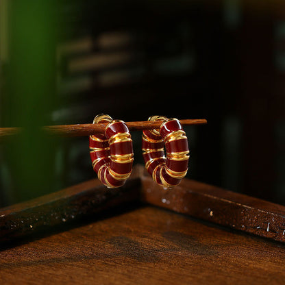 Ancora Red Drop Oil Earrings, French Retro, Copper Plated Real Gold, All-Match