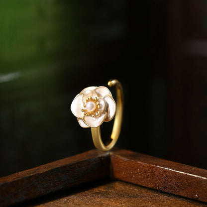 French Retro Niche Camellia Index Finger Ring for Women