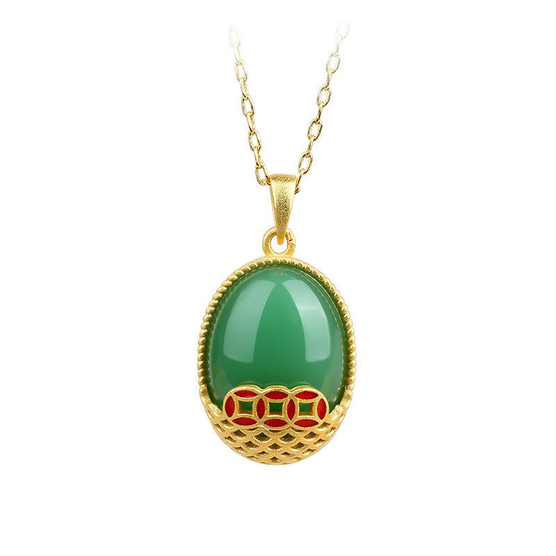 Enamel Color Wealth Necklace with Imitation Hetian Jade for Women