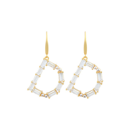 Copper Gold-plated French Diamond Pearl Letter Earrings