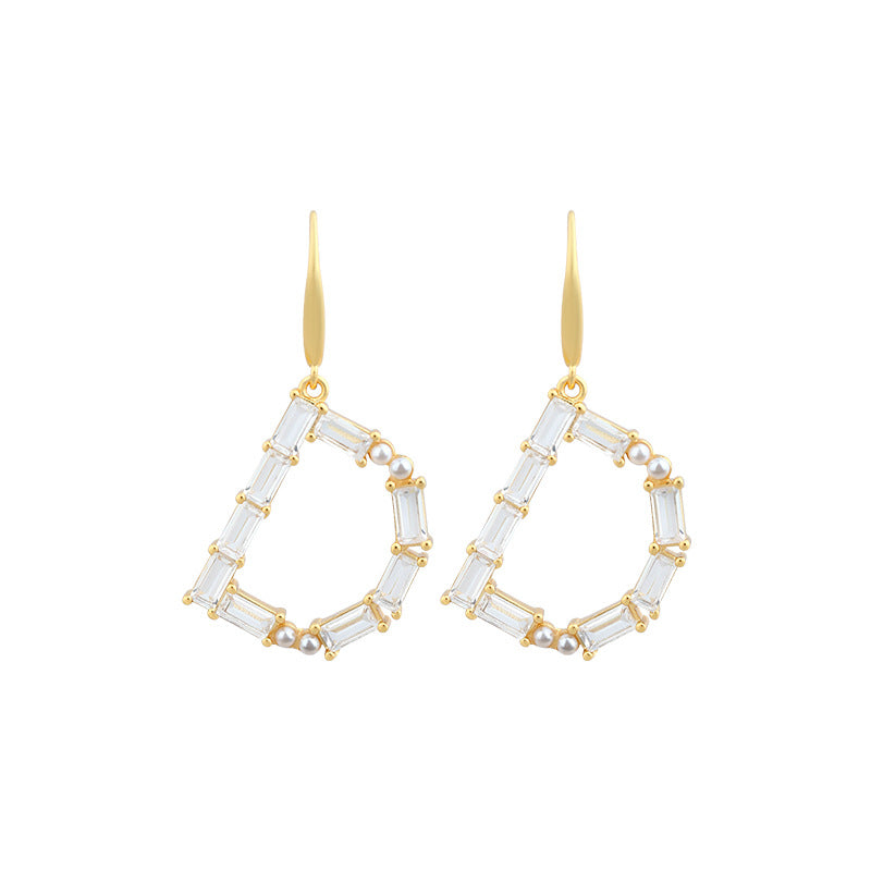 Copper Gold-plated French Diamond Pearl Letter Earrings