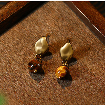 Maillard Style French Vintage Women's Asymmetric Natural Tiger's Eye Earrings