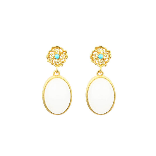 2025 Niche Design Gold-plated & Imitation Jade Earrings with Xiangyun Pattern