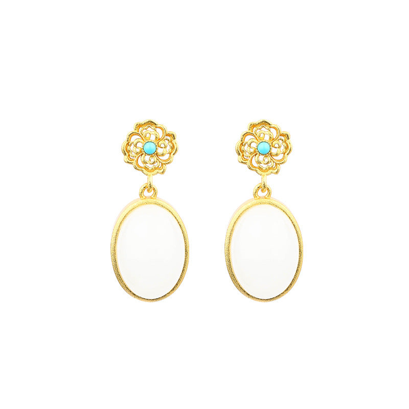 2025 Niche Design Gold-plated & Imitation Jade Earrings with Xiangyun Pattern