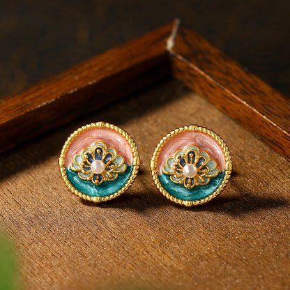 Monet Oil Painting Series 925 Silver Pearl Flower Earrings for Women