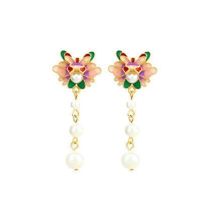 Mori Enamel Oil Pearl Flower Earrings: Fresh, Sweet & Fairy Design