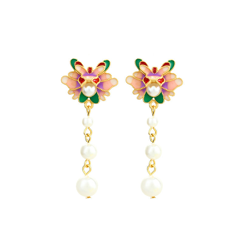 Mori Enamel Oil Pearl Flower Earrings: Fresh, Sweet & Fairy Design