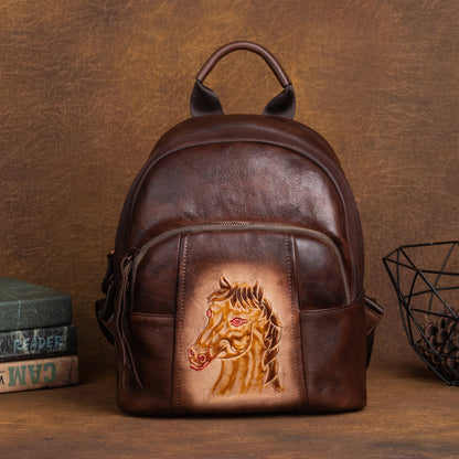 First layer cowhide vegetable tanned leather shoulder bag with Chinese style retro color
