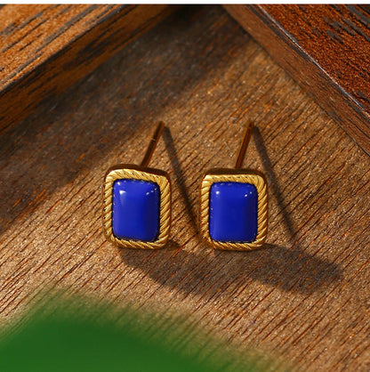 Ayeryuan S925 Silver Gold-plated Lapis Lazuli Square Niche Earrings