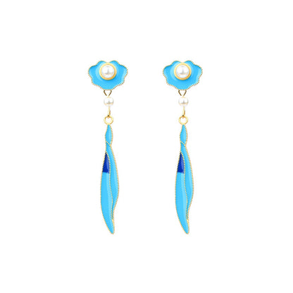 Filigold Gradient Enamel Imitation Pearl Antique Xiangyun Willow Leaf Tassel Earrings for Women