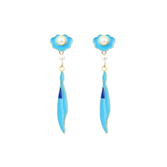 Filigold Gradient Enamel Imitation Pearl Antique Xiangyun Willow Leaf Tassel Earrings for Women
